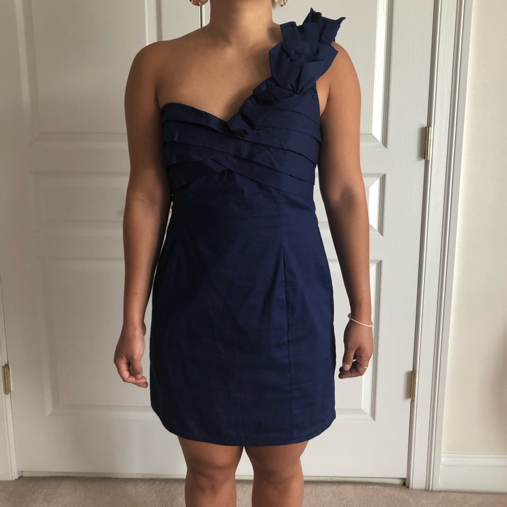 Navy one shoulder dress
